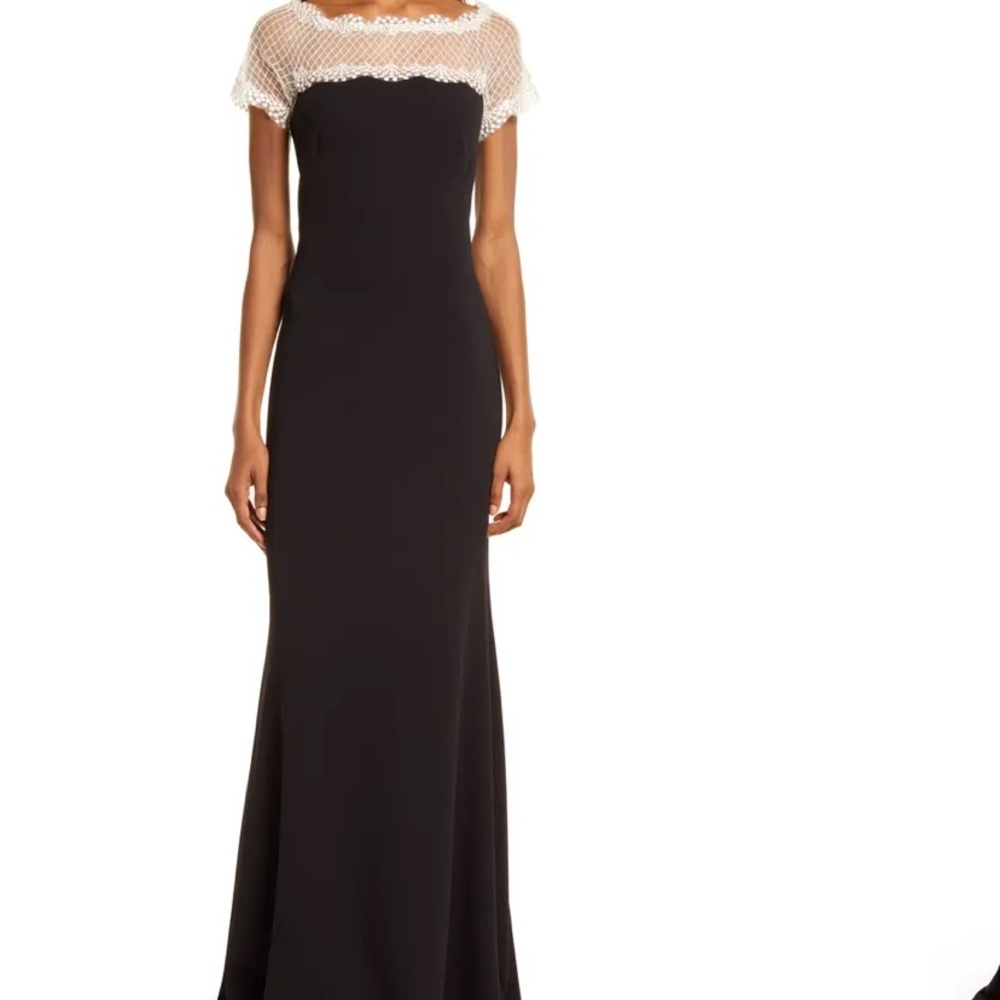 NWOT Tadashi Shoji illusion neckline column gown
